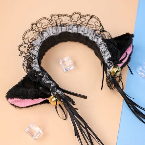 Ободок "Lolita Neko" черный с белой ленточкой