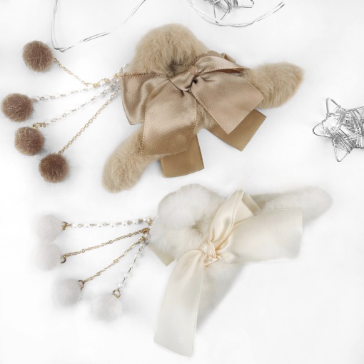 Заколка-крабик плюшевая "Бант" с цепочкой, белый