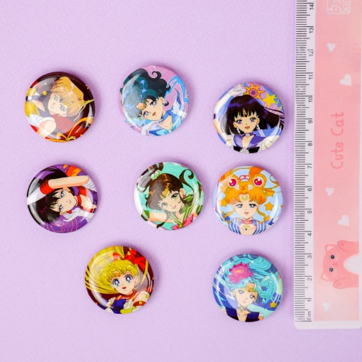 Набор круглых значков "Сейлор Мун" 32 мм (8шт)