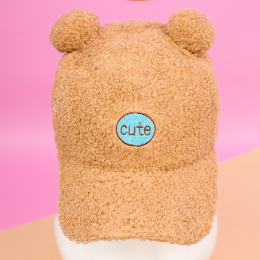 Бейсболка плюшевая "Cute" с ушками, коричневый (54-60см)