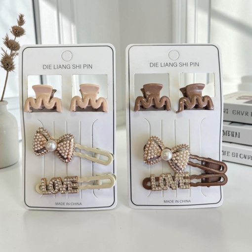 Набор заколок "Pearl&Crystal Clips" love 4шт, (в ассортименте)