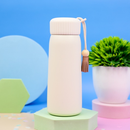 Термос "Think Different" с кисточкой, бежевый, 400мл оптом