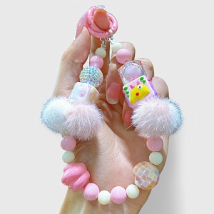 Брелок для телефона "Цепочка" розово-белый