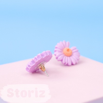 Серьги-гвоздики "Ромашки" фиолетовые