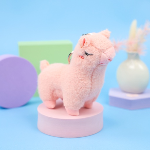 Мягкий брелок "Лама" розовый 12 см