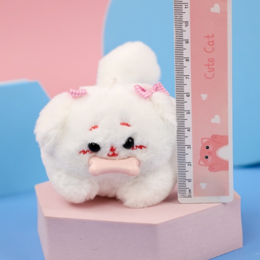 Мягкий брелок "Заводной Щенок" белый, 7см