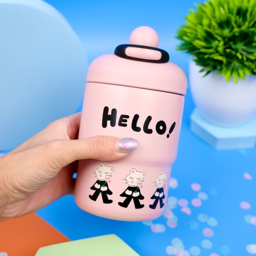 Термос "Cat" Hello розовый, 420 мл. оптом