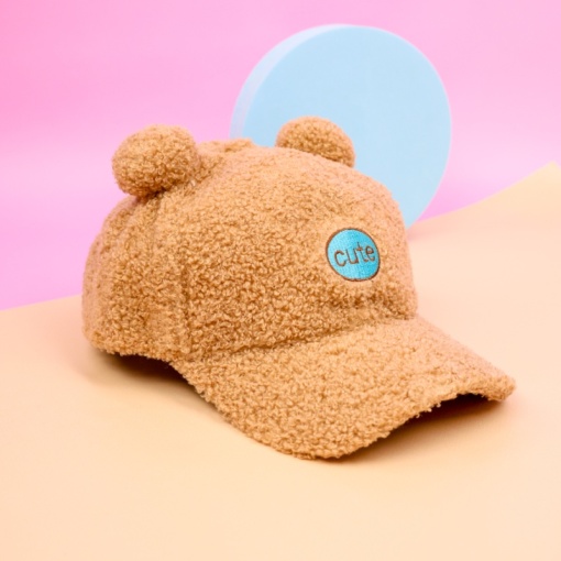 Бейсболка плюшевая "Cute" с ушками, коричневый (54-60см)
