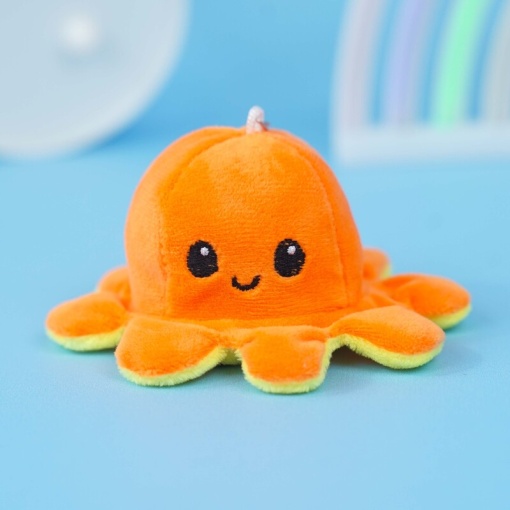 Мягкий брелок-перевертыш "Осьминожек" желтый оранжевый, 10 см