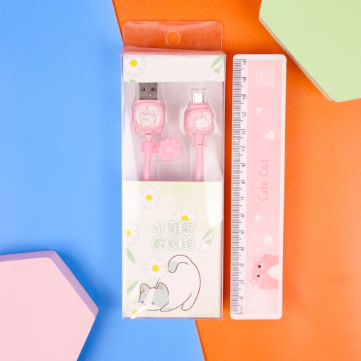 Кабель зарядка "Котик" розовый (USB micro)