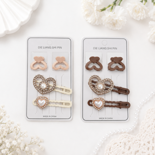 Набор заколок "Pearl&Crystal Clips" heart 4шт, (в ассортименте)