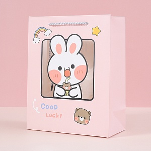 Подарочный пакет "Good Luck" Розовый кролик 19,5х9,5х24,5см