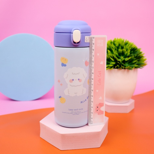 Термос "Lazy and Cute" с трубочкой, сине-фиолетовый, 380 мл. оптом