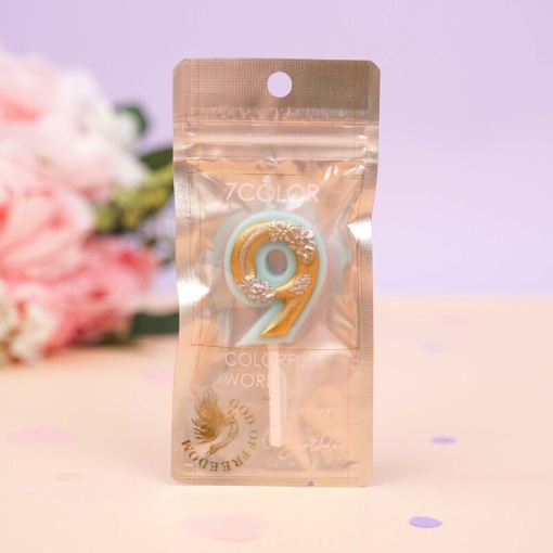 Свеча-цифра для торта "Patterned Mint", 9 оптом