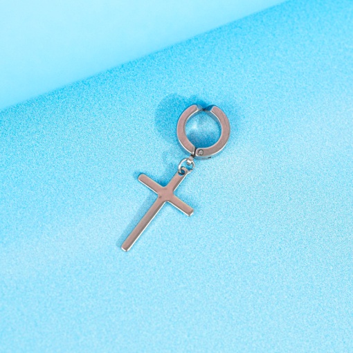 Серьга кафф "Крест" серебристый