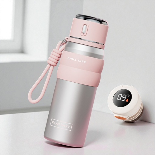 Термос "Chill Life" с датчиком температуры, розовый, 550мл оптом