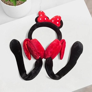 Меховые наушники "Minnie" двигающиеся ушки, черно-красный