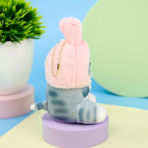 Мягкий брелок "Кото-кролик" розово-серый, 12 см