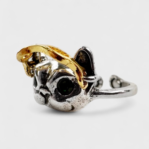 Кольцо "Собачка в очках" серебристый