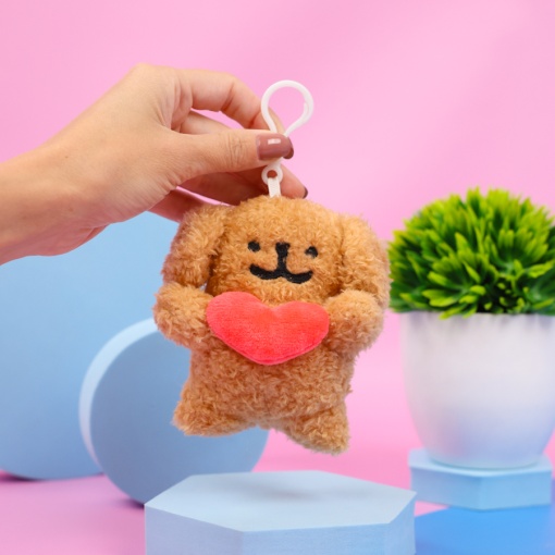 Мягкий брелок "Щенок с сердечком" коричневый