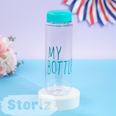 Бутылочка прозрачная "My bottle" голубая с чехлом оптом