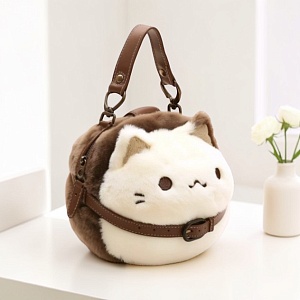 Сумка плюшевая "Котик" коричнево-бежевый оптом со склада в Москве