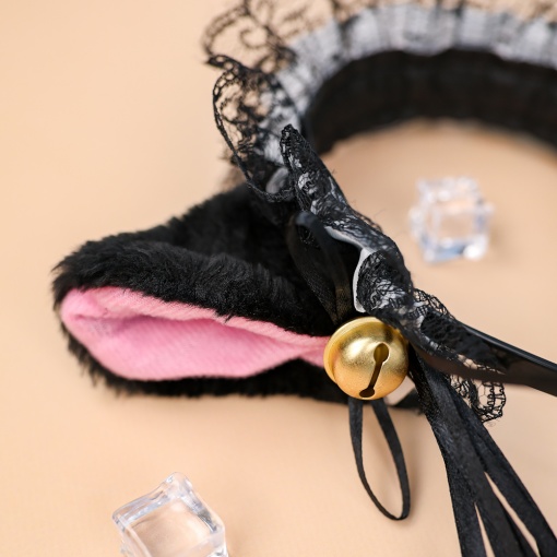 Ободок "Lolita Neko" черный с белой ленточкой