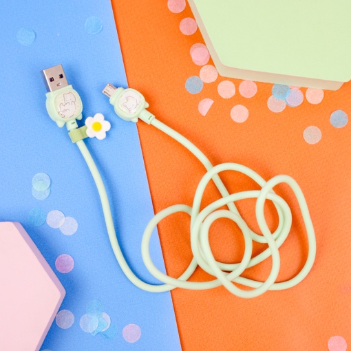 Кабель зарядка "Котик" зеленый (USB micro)