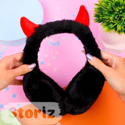 Меховые наушники "Devil" черный