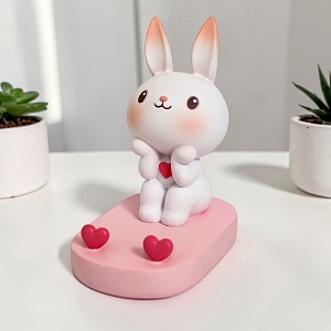 Подставка для телефона "Влюбленный зайка" бело-розовый