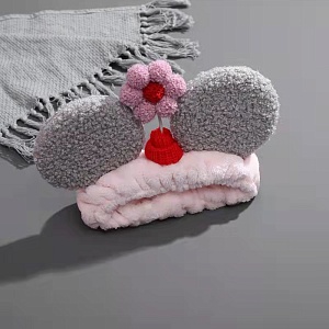 Повязка для волос "Мышка с цветочком", серо-розовый