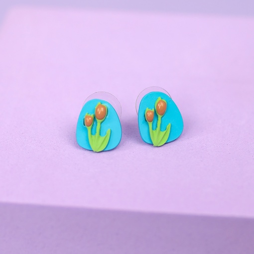 Серьги-гвоздики "Oil Painting" голубой