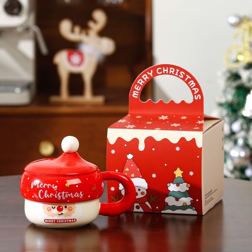 Кружка с крышкой "НГ Шапка с помпоном", 430мл, красная оптом со склада!