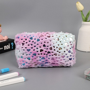 Косметичка плюшевая "Блестящий градиент" сердечки оптом со склада в Москве