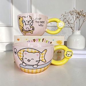 Кружка "Cat Mood" 350мл розовый, в ассортименте 1шт оптом со склада!