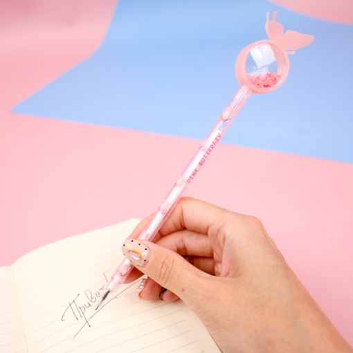 Ручка "Бабочка с блестками" розовый (черный)