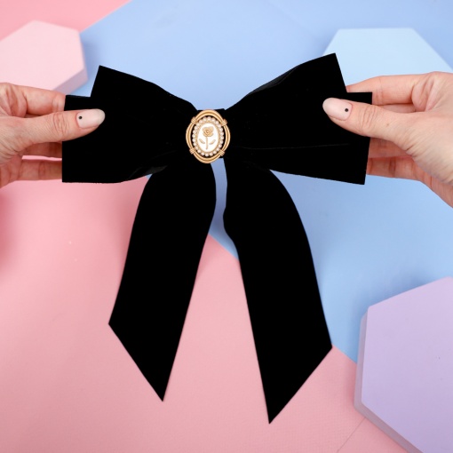 Заколка-бант "Velvet" с лентами, черный