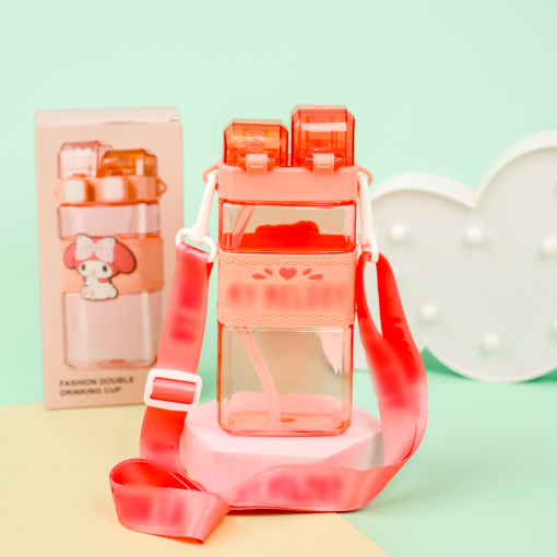 Бутылочка двойная, с трубочкой "My Mld" Мело, красный, 520мл оптом