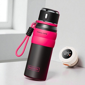 Термос "Chill Life" с датчиком температуры, черно-розовый, 550мл оптом
