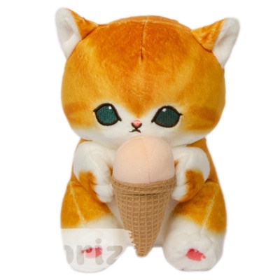 Мягкая игрушка "Котик с мороженым" рыжий 20 см