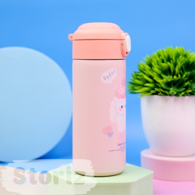 Термос "Lazy and Cute" с трубочкой, розовый, 380 мл. оптом