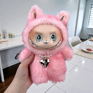Мягкая игрушка "Labubu Zimomo" ожерелье, розовый, 24см