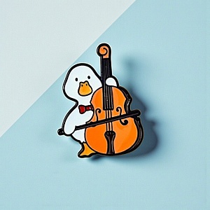 Значок-брошь "Уточка музыкант" контрабас 