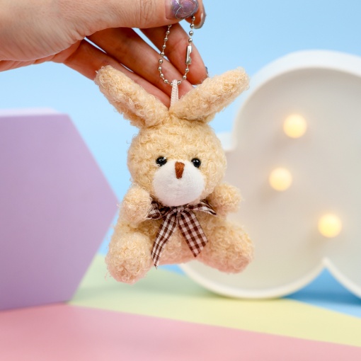 Мягкий брелок "Зайка" с бантиком, бежевый 12см