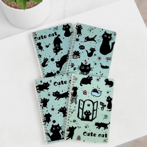 Набор тетрадей на кольцах "Cute cat" черно-голубой, в ассорт-те 4шт