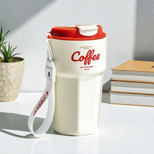 Термос-кружка "Coffee" бежевый, 420мл оптом