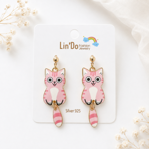 Серьги "Cat mood" розовый, 1шт