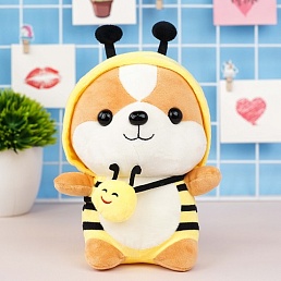 Мягкая игрушка "Корги в шапочке" желтый, 25см