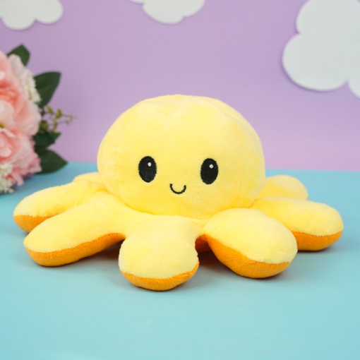 Мягкая игрушка-перевертыш "Осьминожек" желтый-оранжевый, 30см