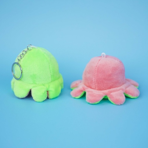 Мягкий брелок-перевертыш "Осьминожек" салатовый светло-розовый, 10 см